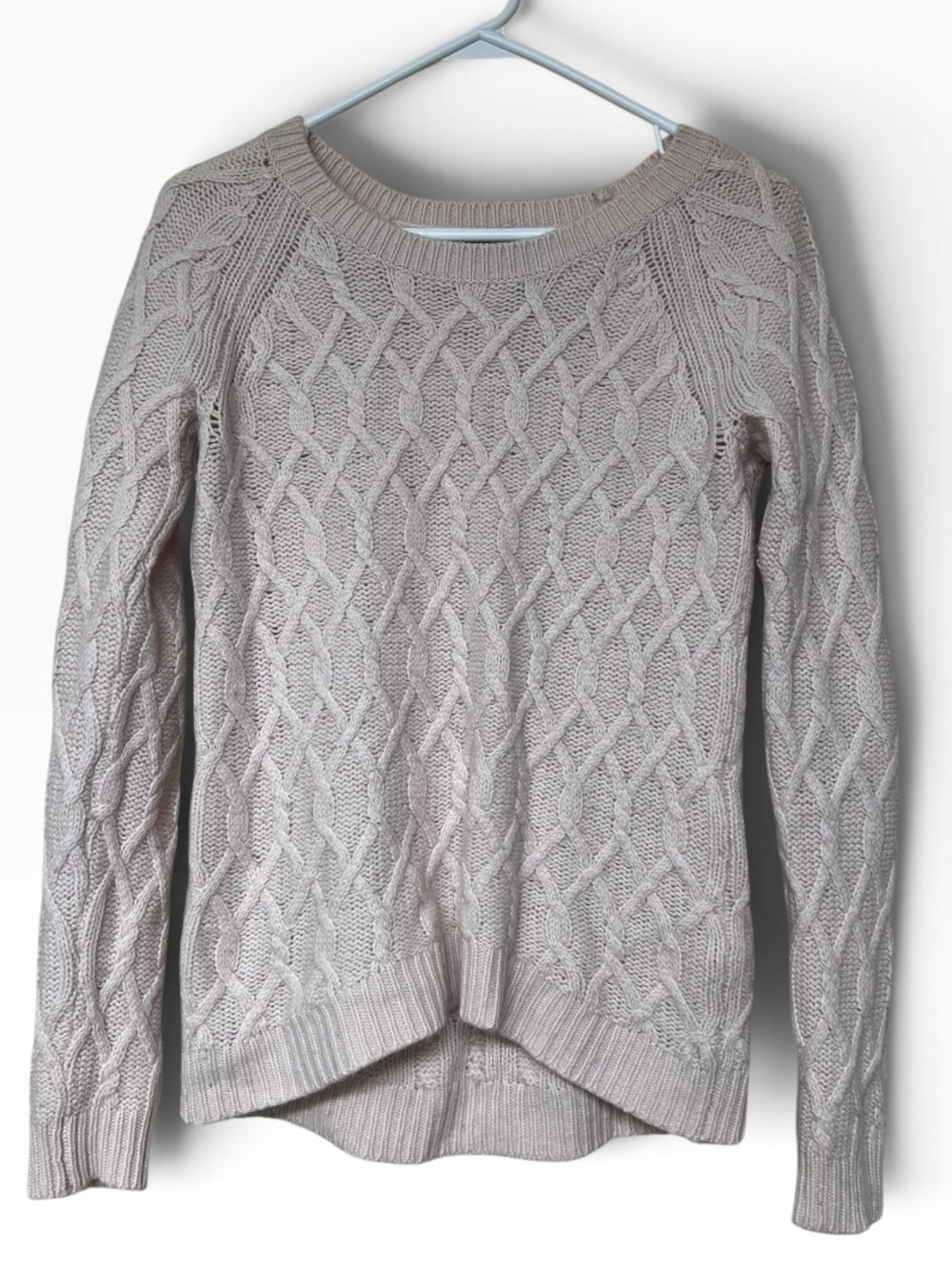 Tahari pure luxury light pink wool & cashmere blend crew neck cable knit sweat